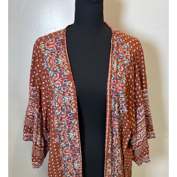 Angie Kimono Women's Size Large Floral Open Front Boho Hippie Chic Preppy - Picture 2 of 11